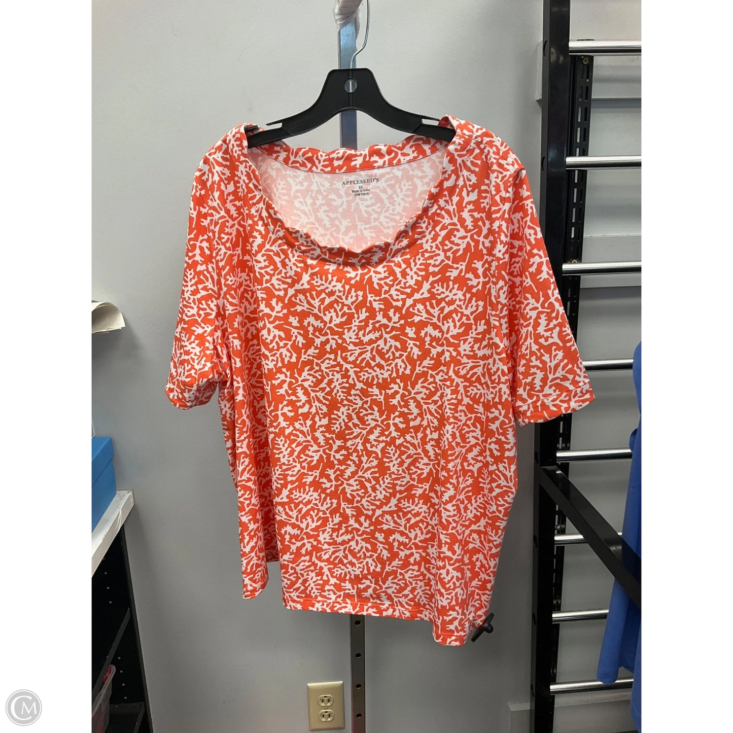 Top Short Sleeve By Appleseeds In Orange & White, Size: 2x