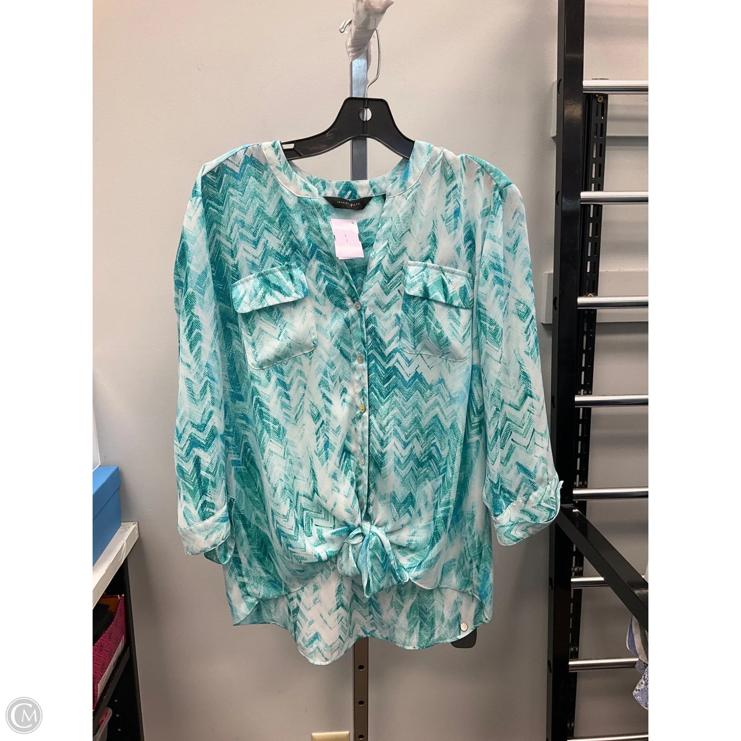 Top 3/4 Sleeve By Investments In Teal, Size: L