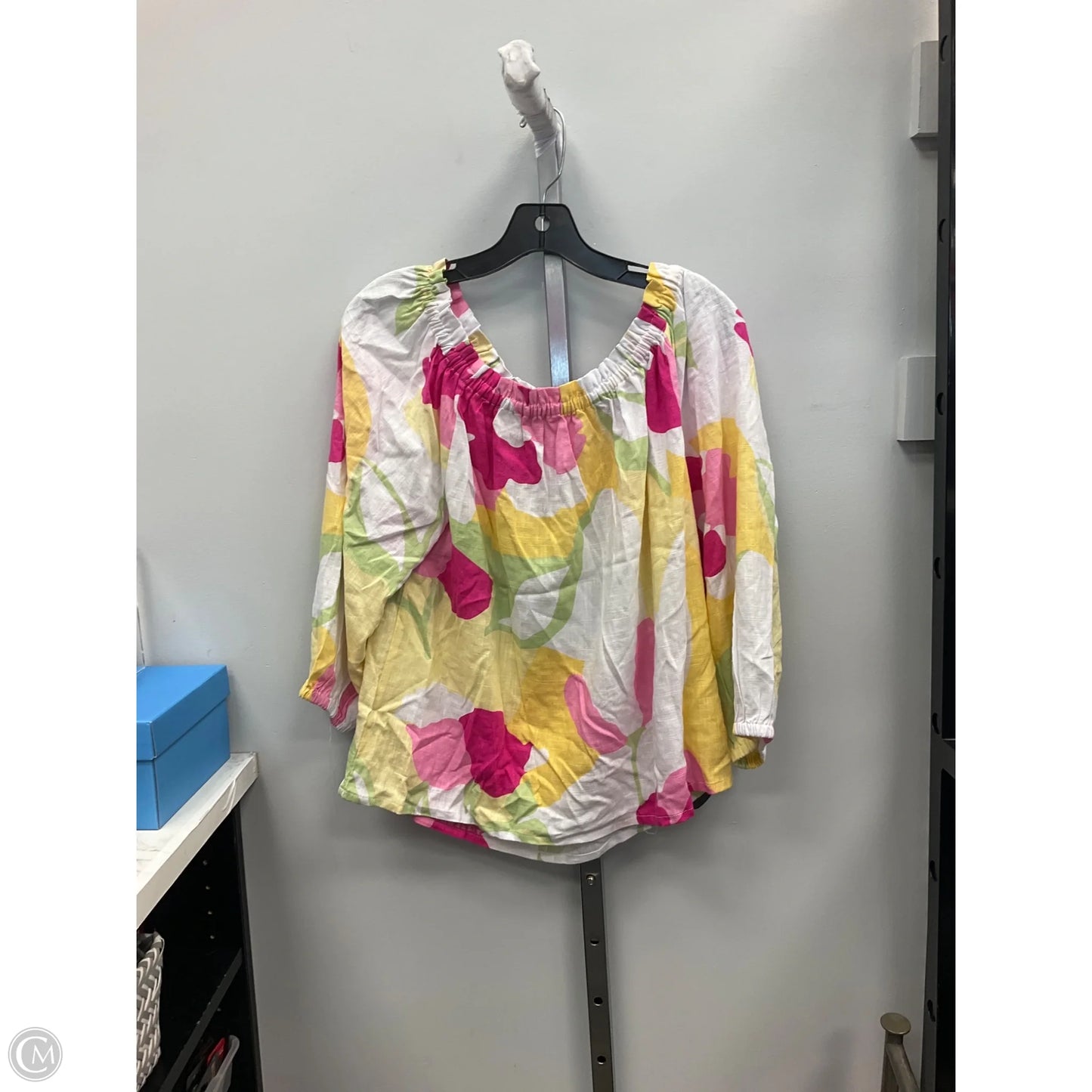 Top Long Sleeve By Vince Camuto In Pink & Yellow, Size: L