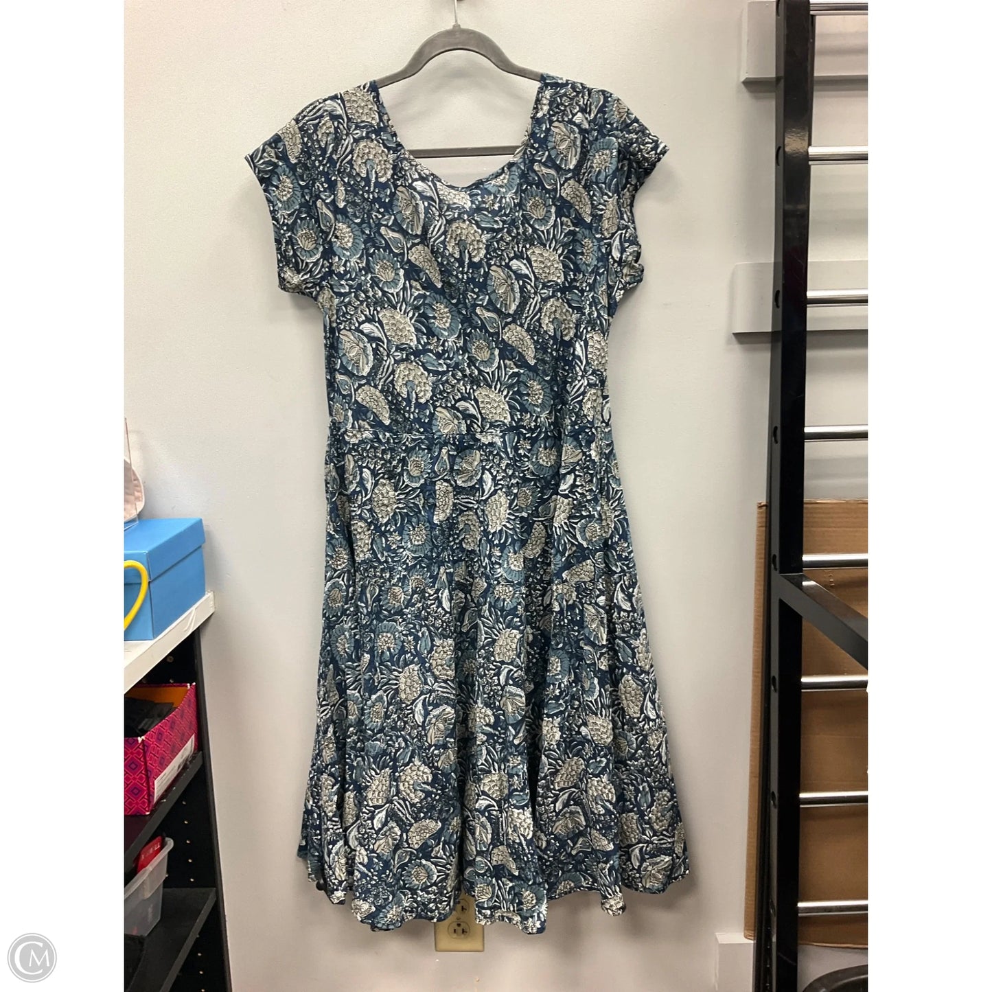 Dress Casual Midi By Cmc In Blue & Grey, Size: L