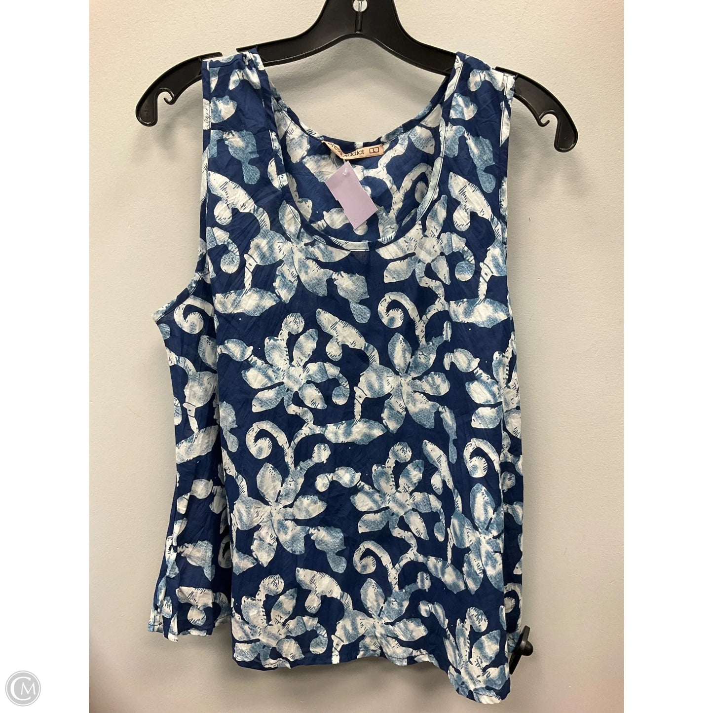 Top Sleeveless By Cmc In Blue & White, Size: L
