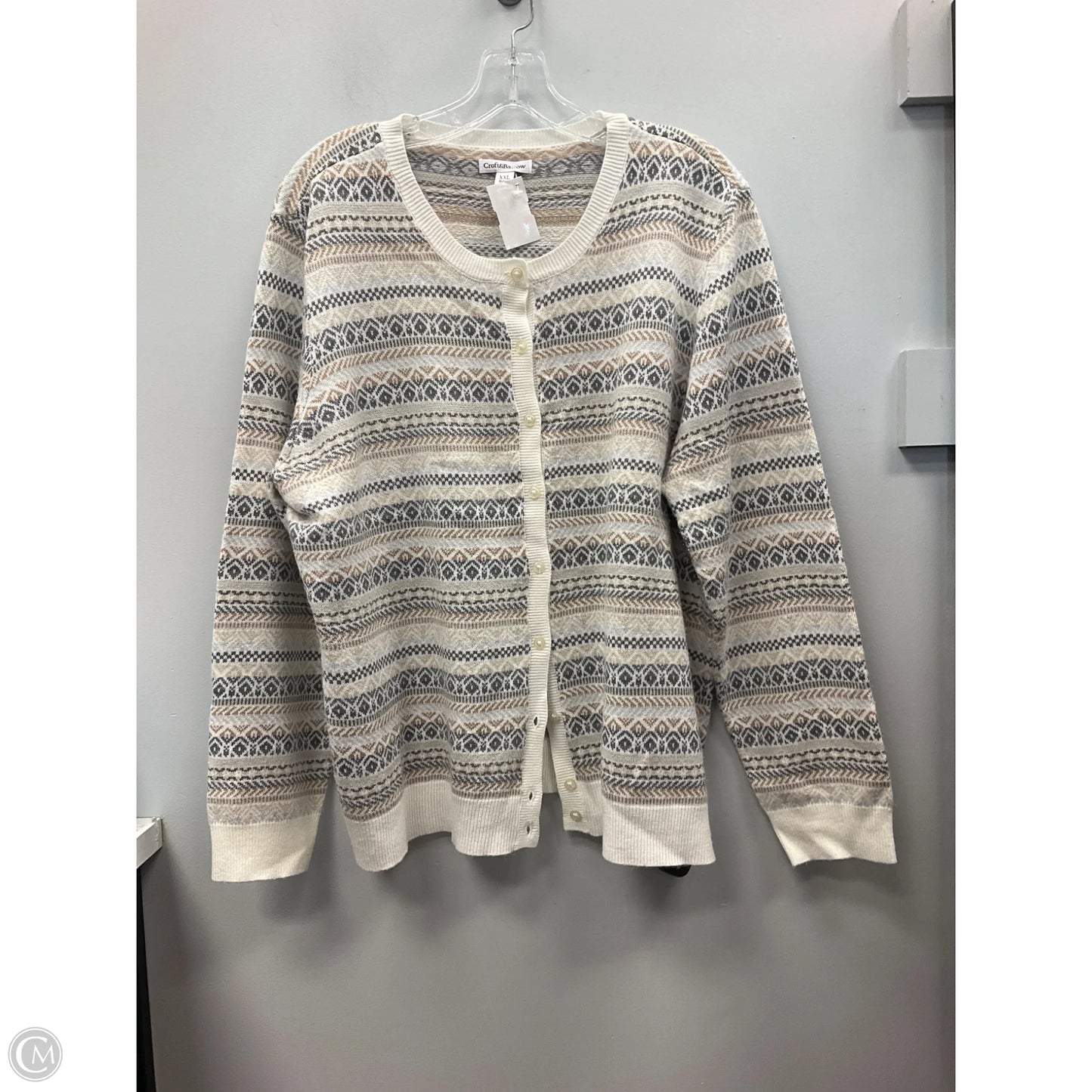 Sweater Cardigan By Croft And Barrow In Cream & Grey, Size: Xxl