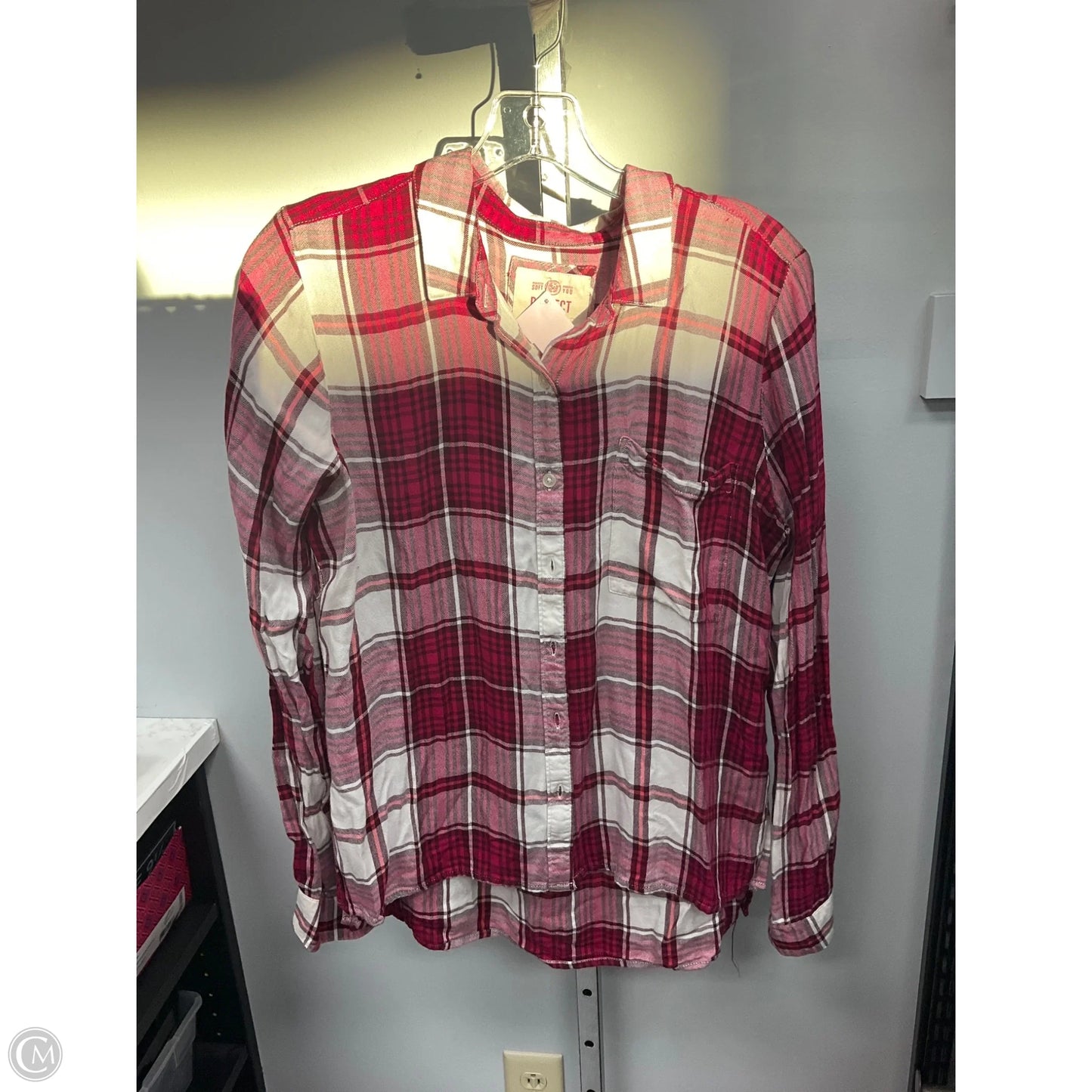 Top Long Sleeve By So In Plaid Pattern, Size: L