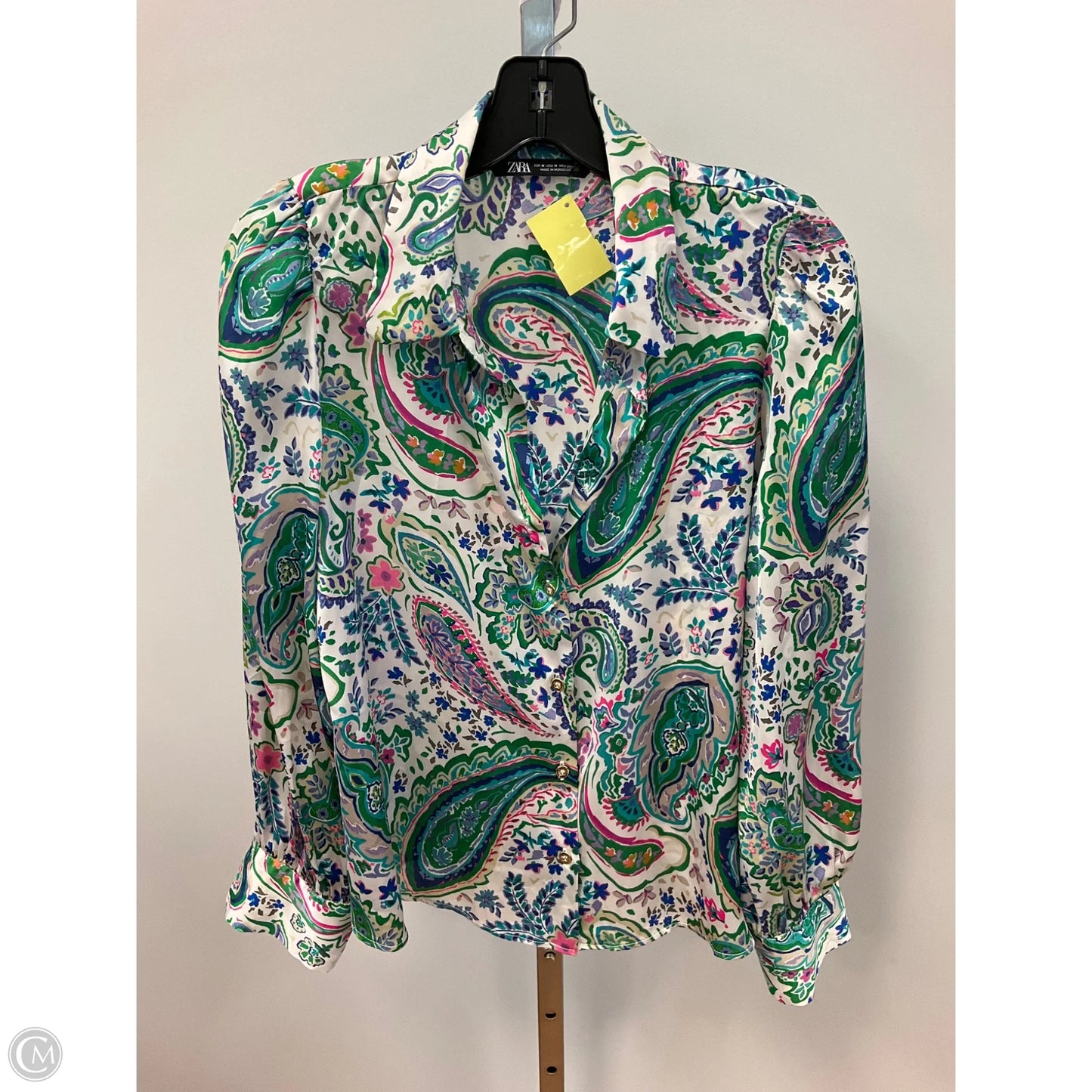 Blouse Long Sleeve By Zara In Blue & Green, Size: M