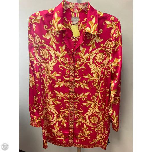 Blouse Long Sleeve By Chicos In Pink & Yellow, Size: M