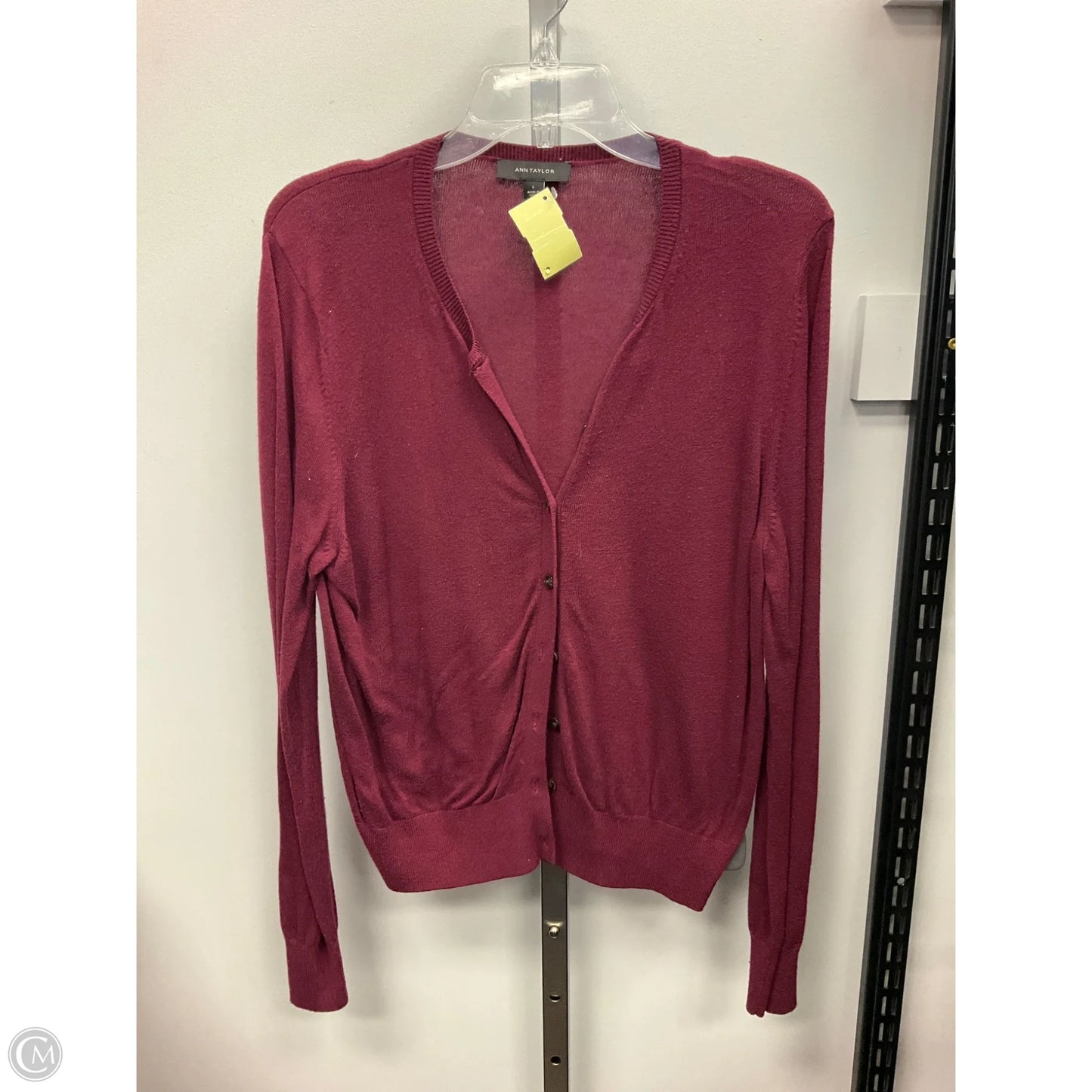 Sweater Cardigan By Ann Taylor In Maroon, Size: L
