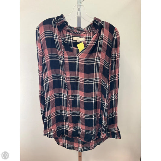 Top Long Sleeve By Loft In Plaid Pattern, Size: S