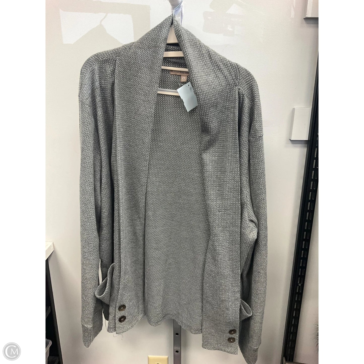 Sweater Cardigan By Clothes Mentor In Grey & White, Size: 2x