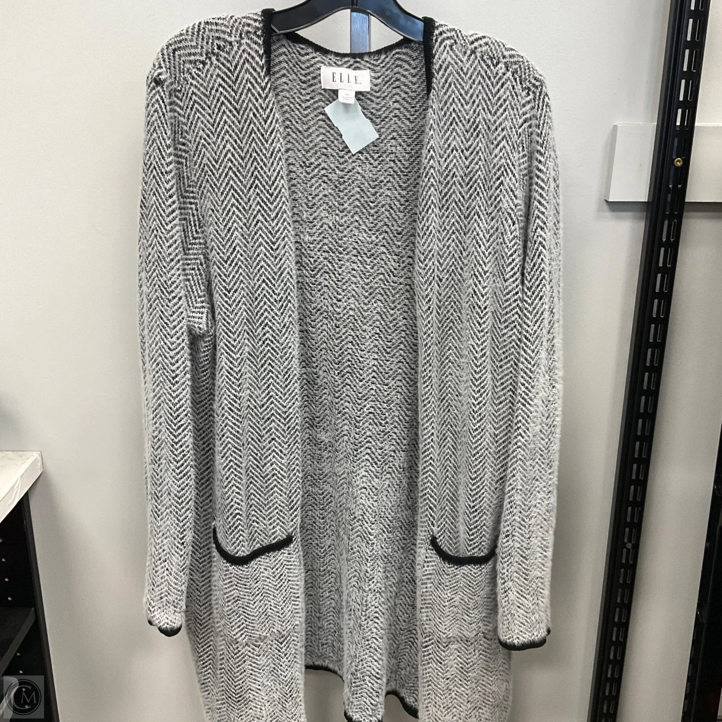 Sweater Cardigan By Elle In Black & White, Size: Xl