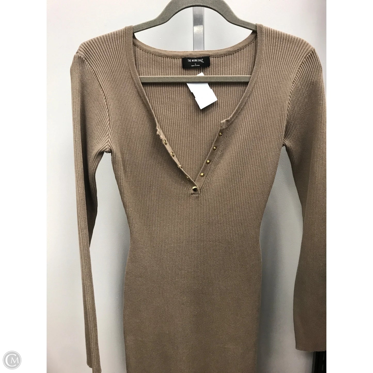 Dress Casual Midi By Cmc In Taupe, Size: L