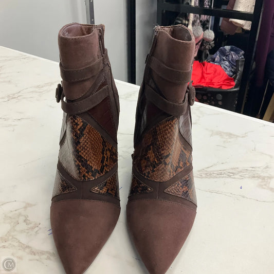 Boots Ankle Heels By Just Fab In Brown, Size: 9.5