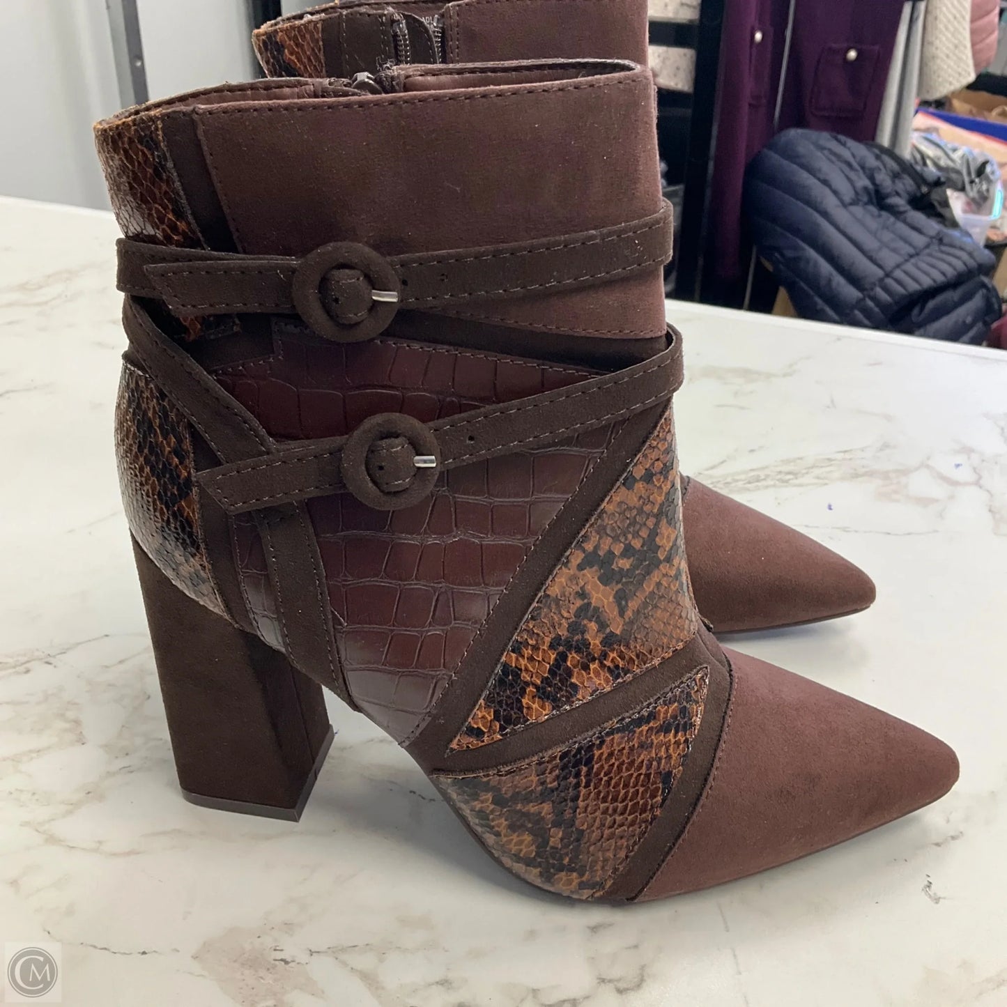 Boots Ankle Heels By Just Fab In Brown, Size: 9.5