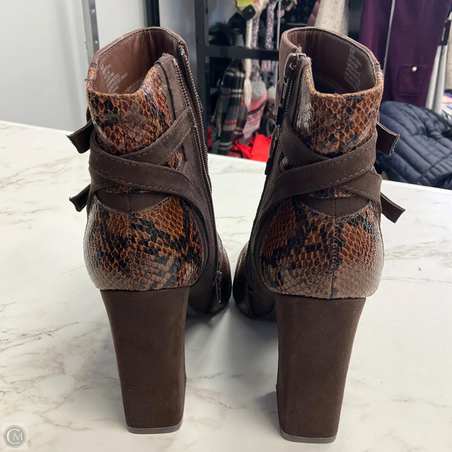 Boots Ankle Heels By Just Fab In Brown, Size: 9.5