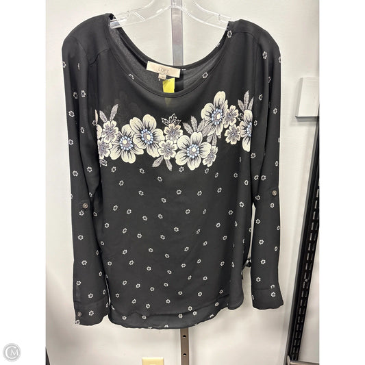 Top Long Sleeve By Loft In Black & Cream, Size: L