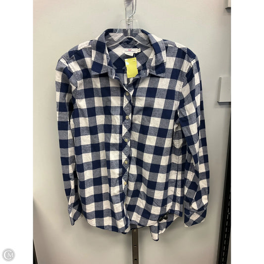 Top Long Sleeve Basic By Vineyard Vines In Blue & Cream, Size: 6