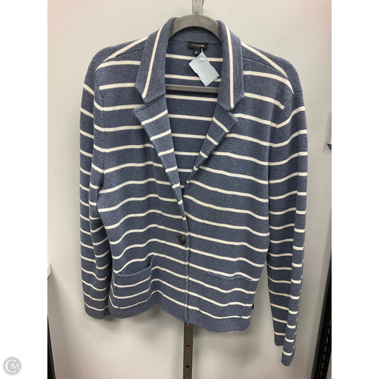 Sweater Cardigan By Talbots In Blue & Cream, Size: Xl