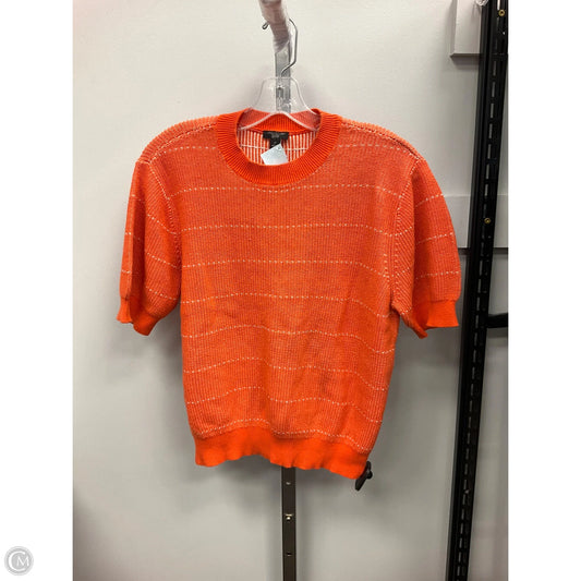 Sweater Short Sleeve By Ann Taylor In Orange & White, Size: Lp