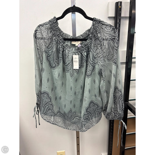 Top 3/4 Sleeve By Loft In Green & Grey, Size: S