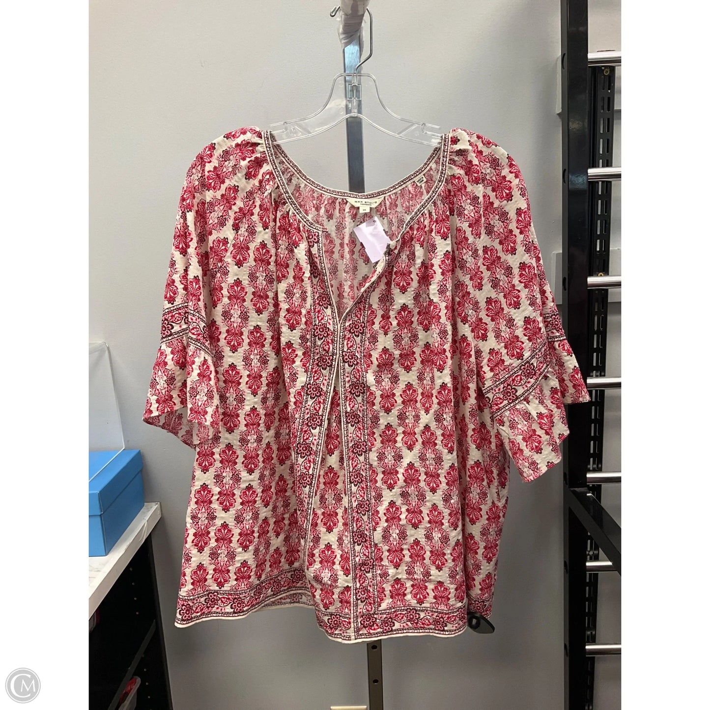 Top Short Sleeve By Max Studio In Red & White, Size: 1x