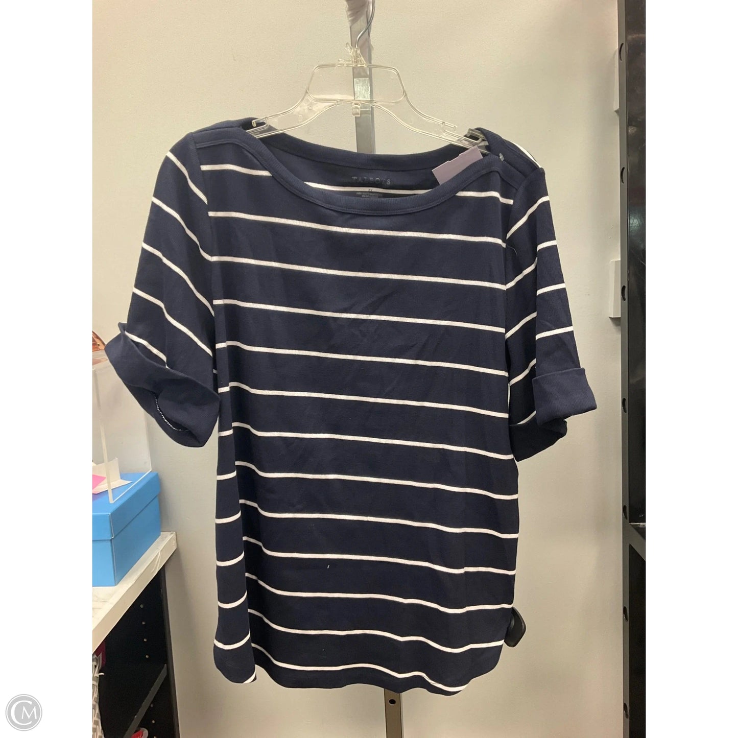 Top Short Sleeve By Talbots In Blue & White, Size: 2x