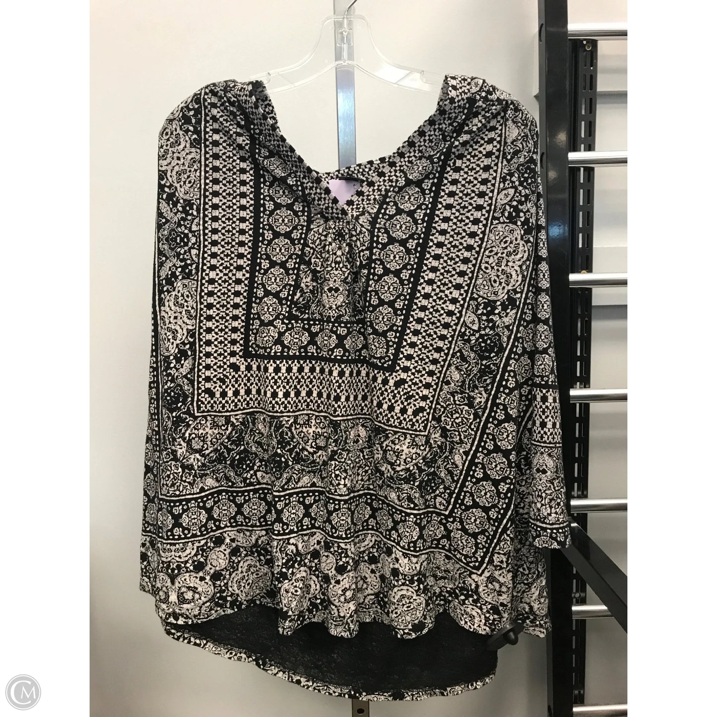 Top 3/4 Sleeve By Lucky Brand In Black & Cream, Size: 1x