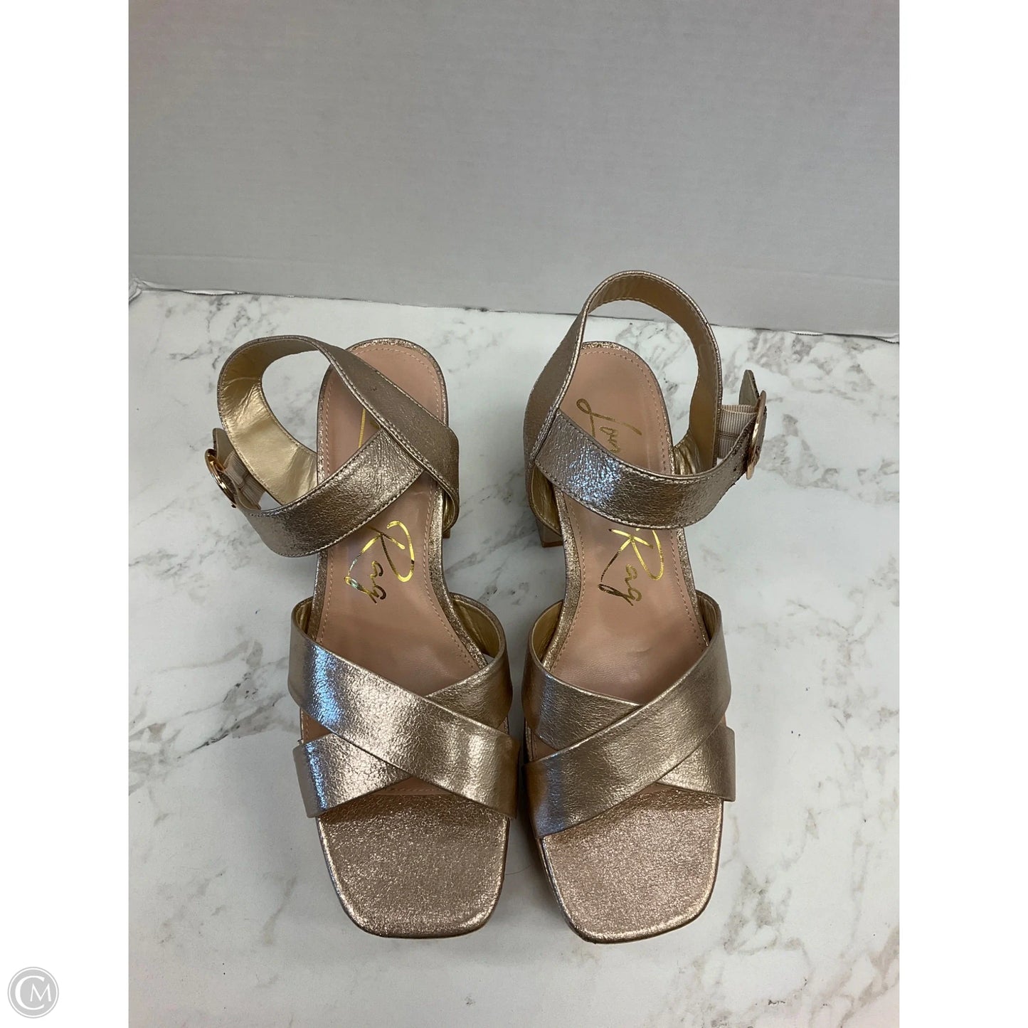 Sandals Heels Block By Clothes Mentor In Gold, Size: 9