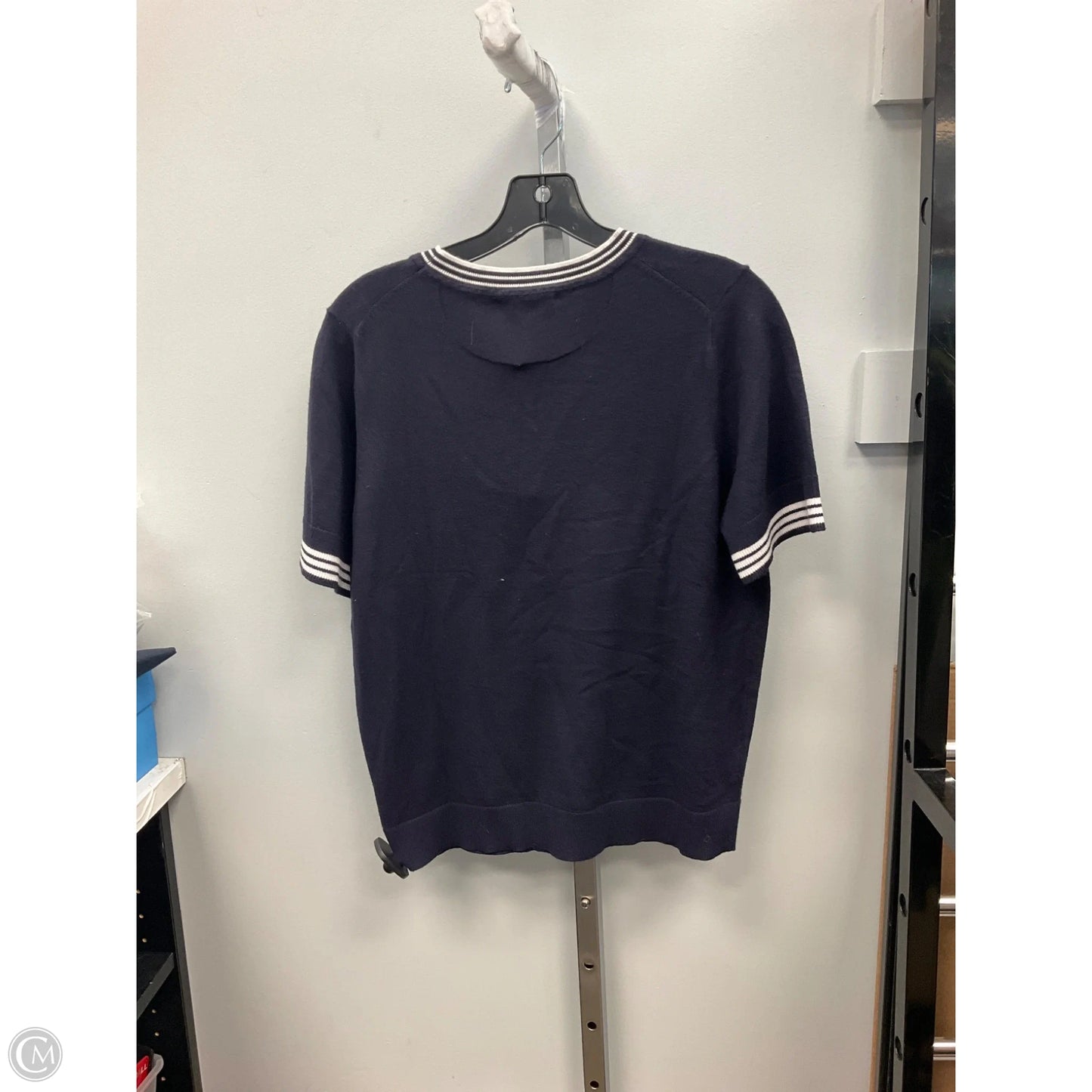 Sweater Short Sleeve By Free Assembly In Blue & White, Size: L
