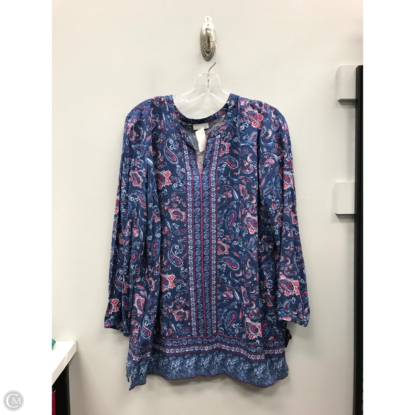 Top Long Sleeve By J. Jill In Blue & Red & White, Size: 1x