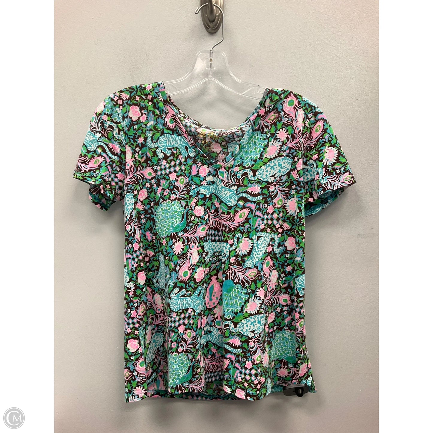 Top Short Sleeve Designer By Lilly Pulitzer In Blue & Brown, Size: Xxs