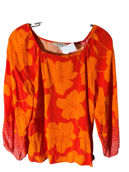 Top Long Sleeve By Liverpool In Orange, Size: M