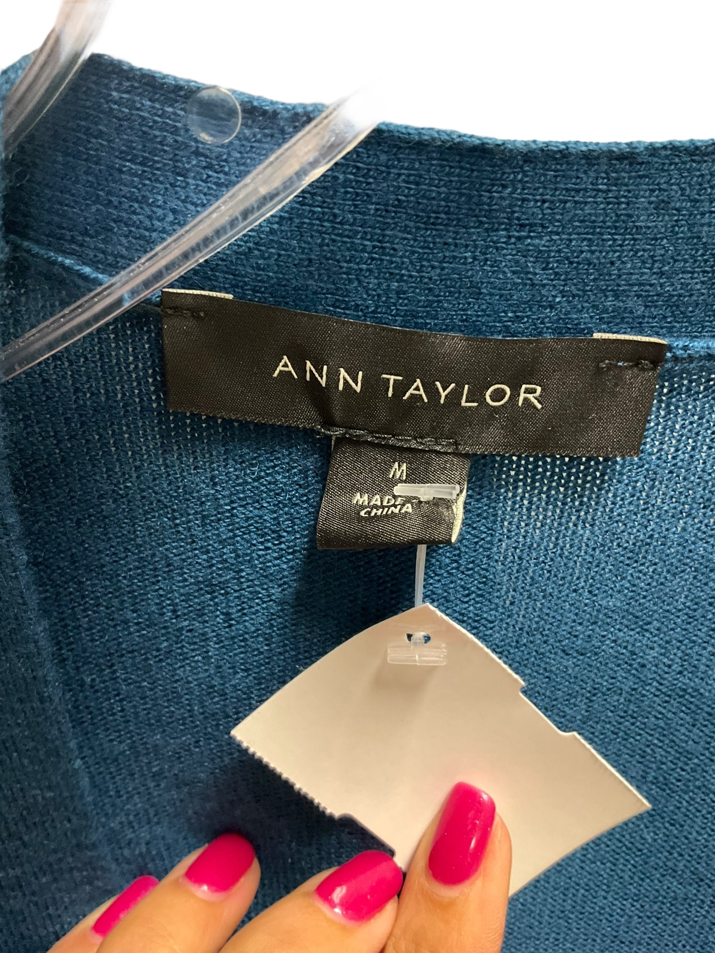 Sweater Cardigan By Ann Taylor In Teal, Size: M