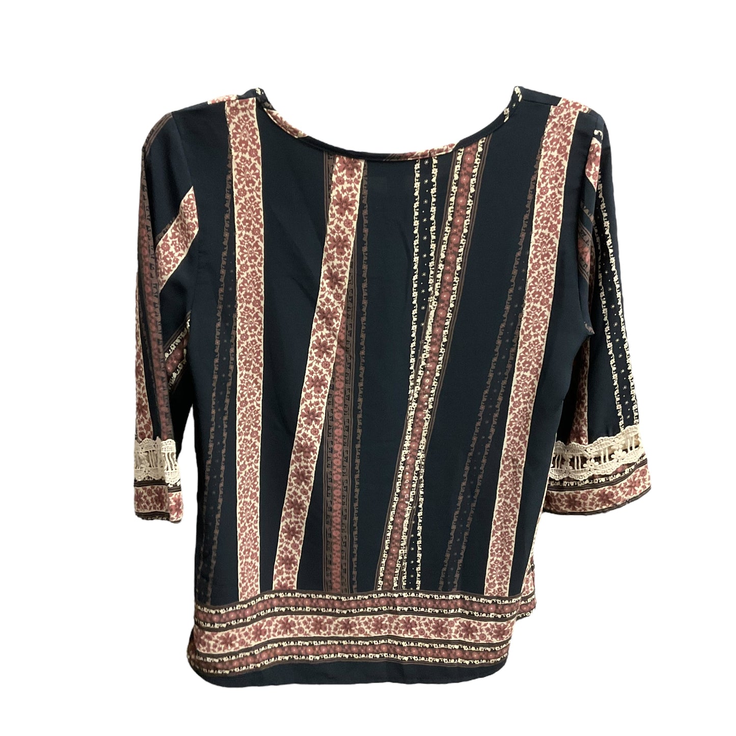 Top 3/4 Sleeve By Blue Rain In Black & Cream, Size: S