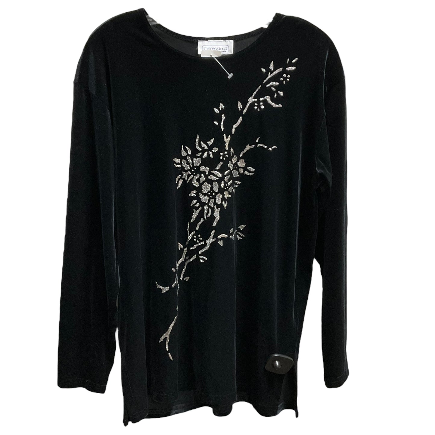 Top Long Sleeve By Impressions In Black & Silver, Size: S