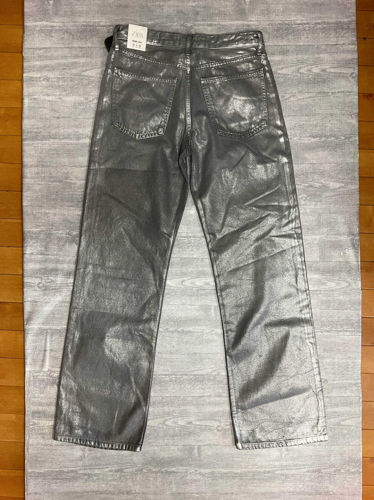 Jeans Straight By Zara In Silver, Size: 8