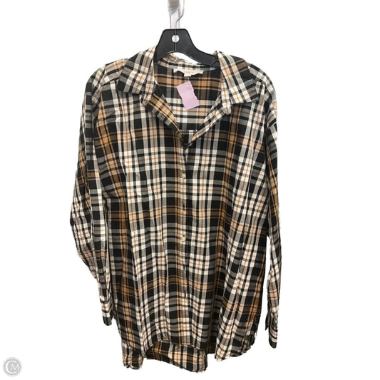 Top Long Sleeve By Loft In Plaid Pattern, Size: M
