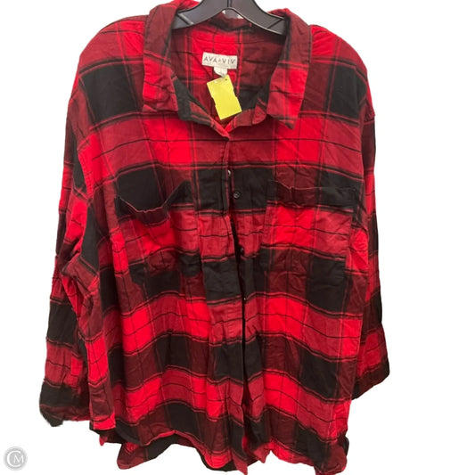 Top Long Sleeve By Ava & Viv In Plaid Pattern, Size: 3x