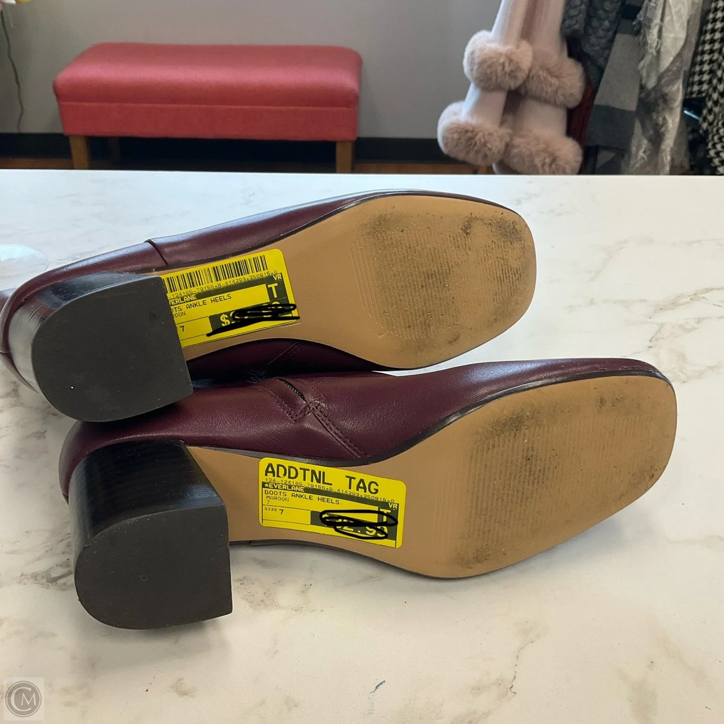 Boots Ankle Heels By Everlane In Maroon, Size: 7