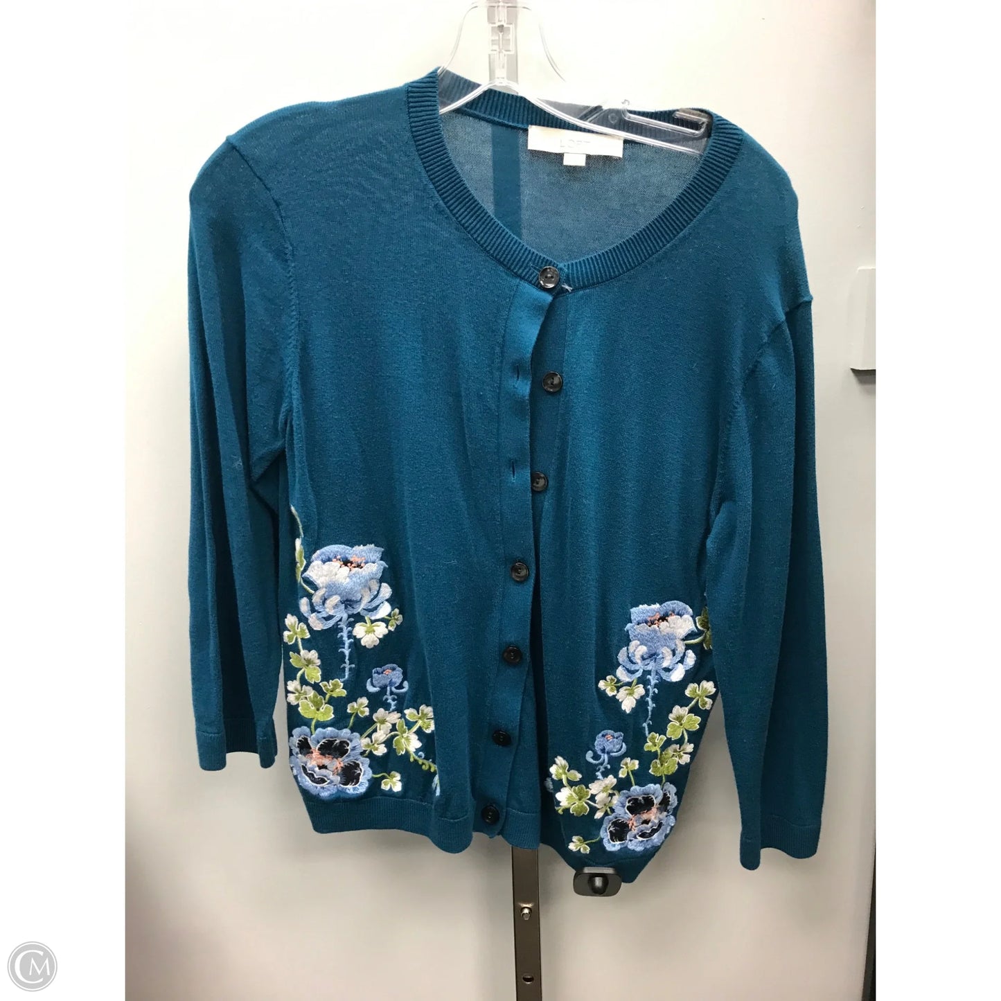 Sweater Cardigan By Loft In Teal, Size: M