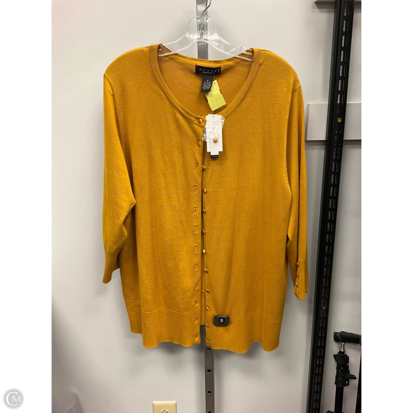 Sweater Cardigan By Grace In Yellow, Size: 1x
