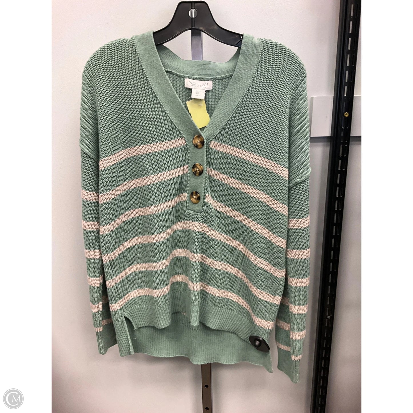 Sweater Cardigan By Rachel Zoe In Green & Tan, Size: S