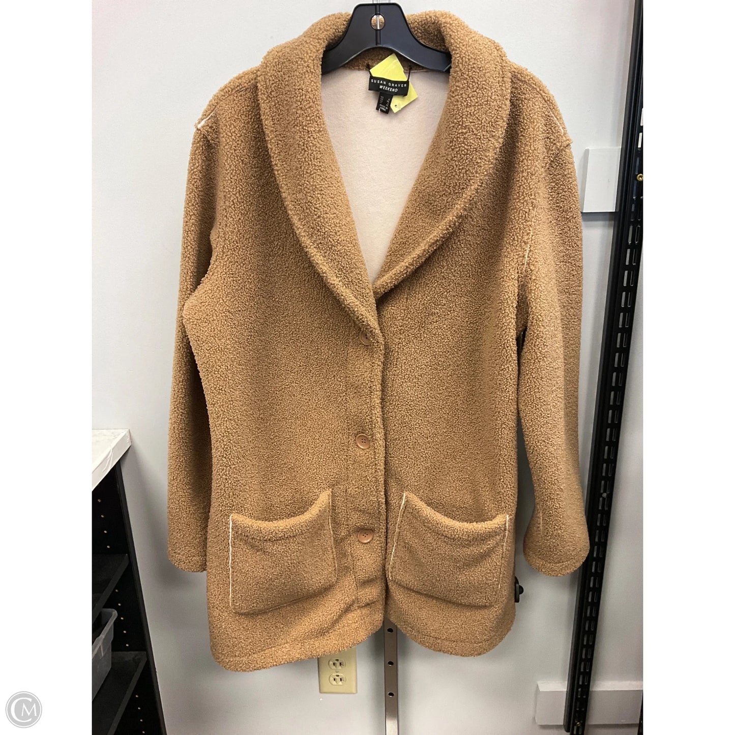 Coat Faux Fur & Sherpa By Susan Graver In Brown, Size: L