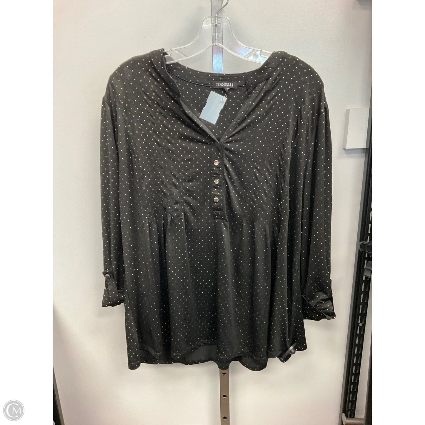 Top 3/4 Sleeve By Roz And Ali In Black & Gold, Size: 2x