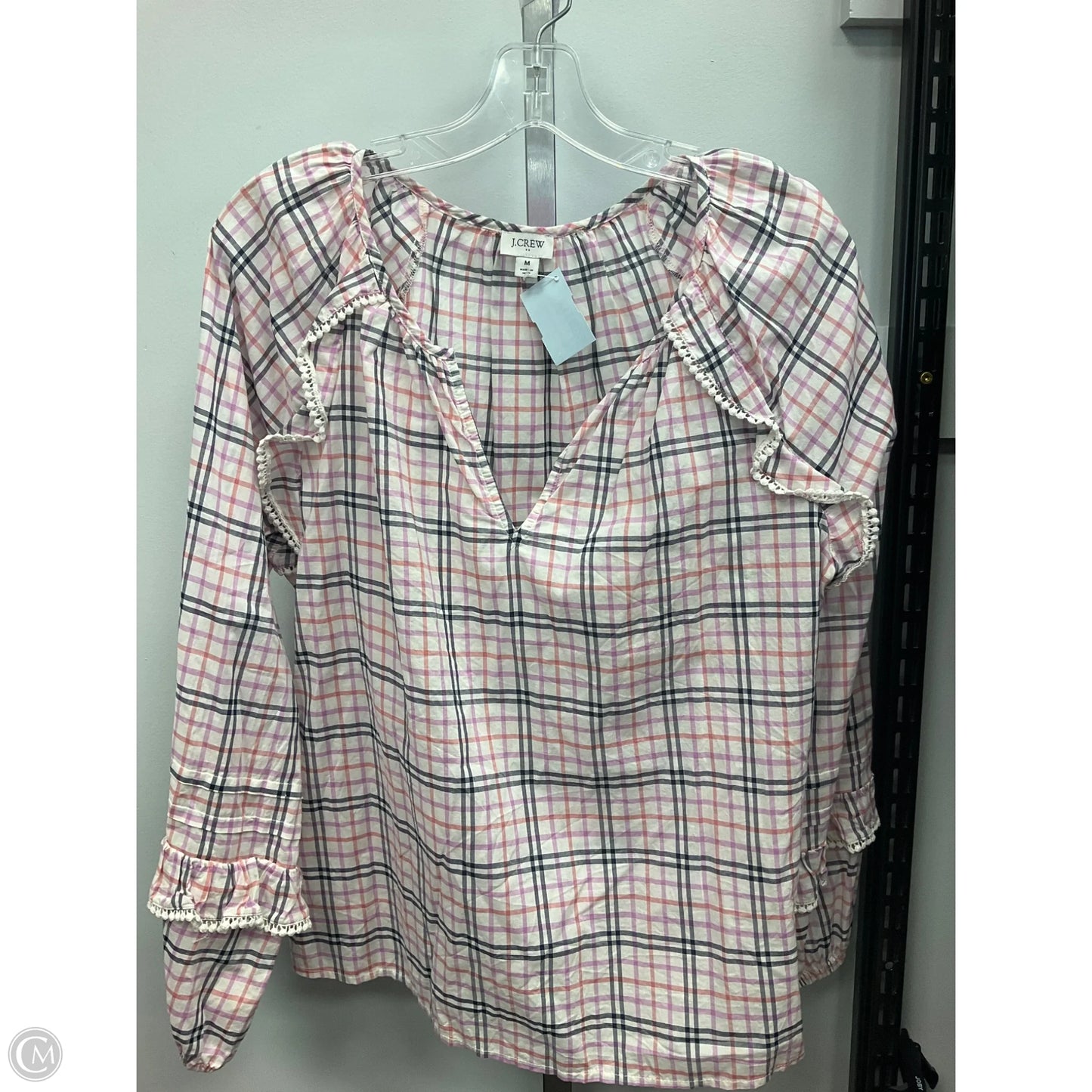 Top Long Sleeve By J. Crew In Checkered Pattern, Size: M