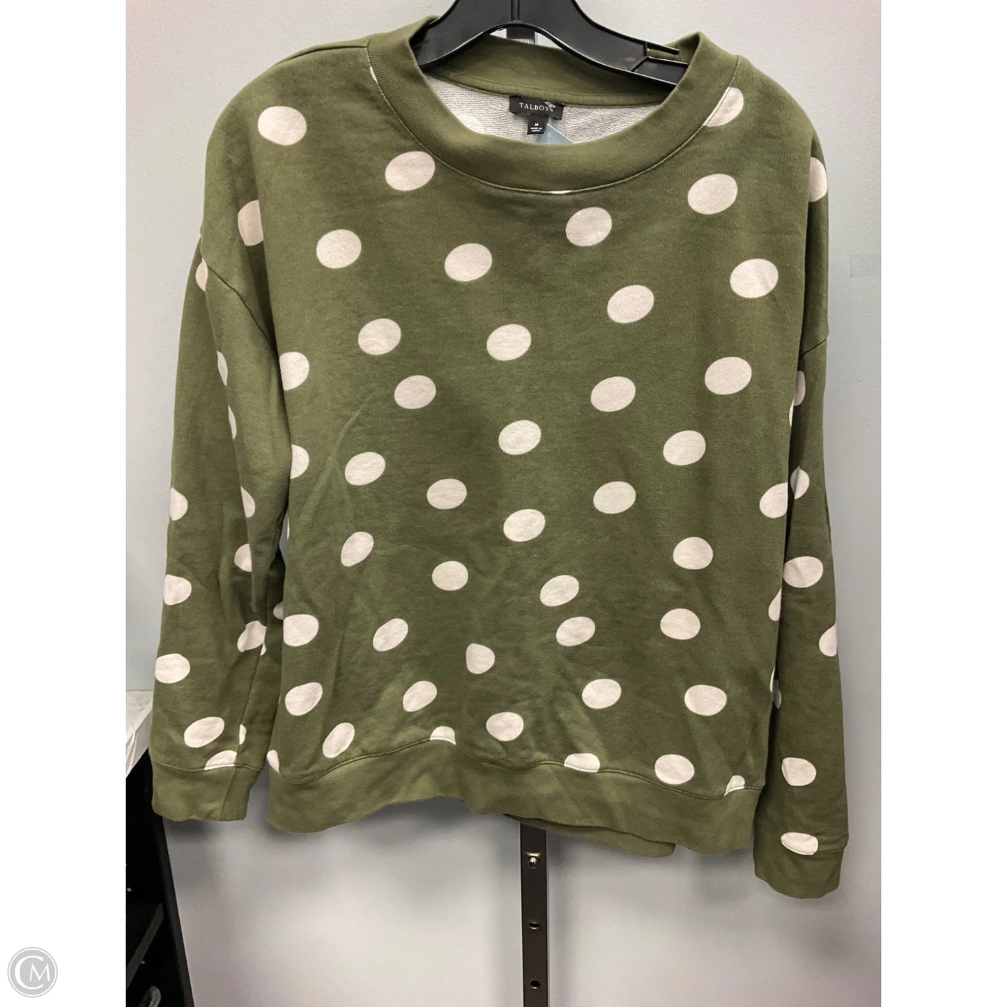 Top Long Sleeve By Talbots In Green & White, Size: M