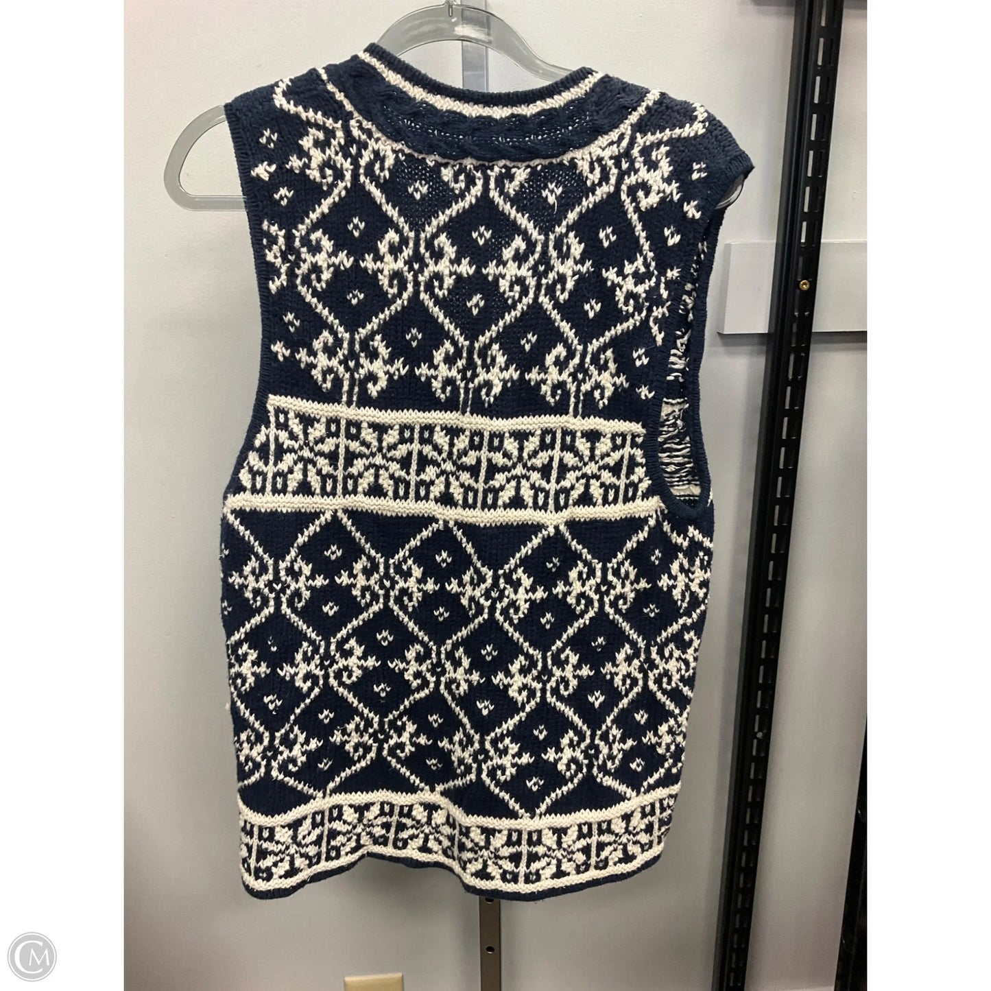 Vest Sweater By Pbj Sport In Blue & Cream, Size: L