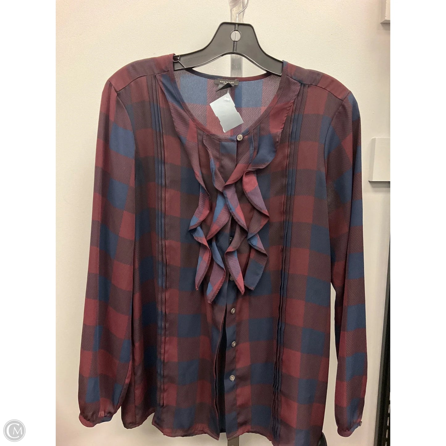 Top Long Sleeve By Ann Taylor In Plaid Pattern, Size: S