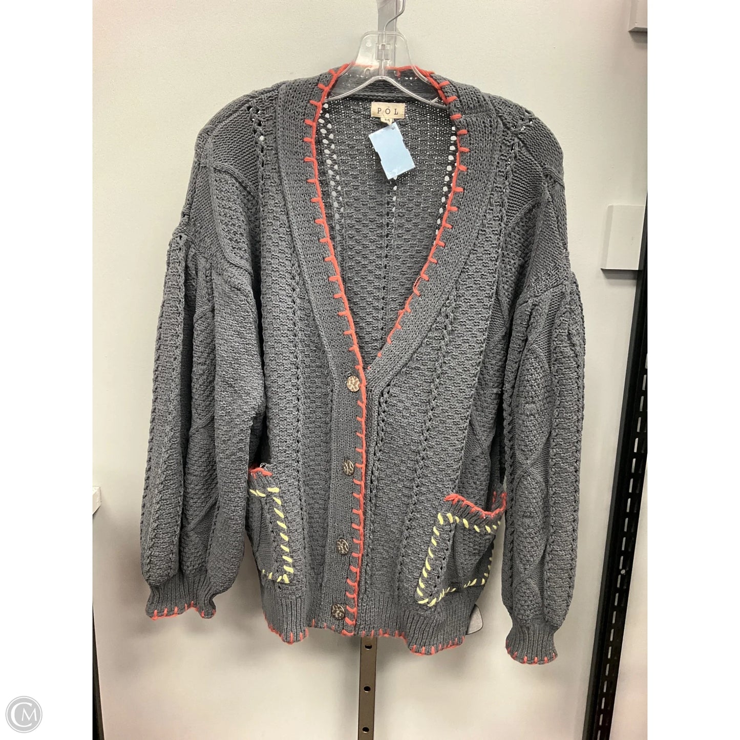 Sweater Cardigan By Pol In Grey, Size: M