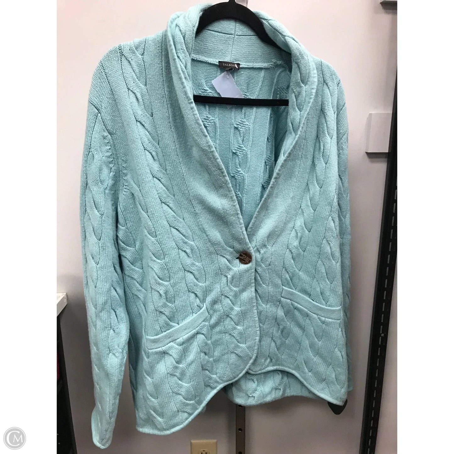 Sweater Cardigan By Talbots In Aqua, Size: Xl