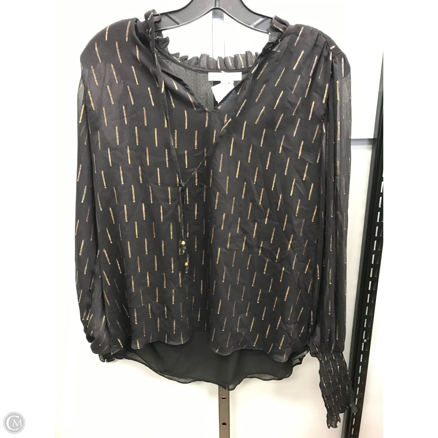 Top Long Sleeve By Maison Damelie In Black & Gold, Size: S