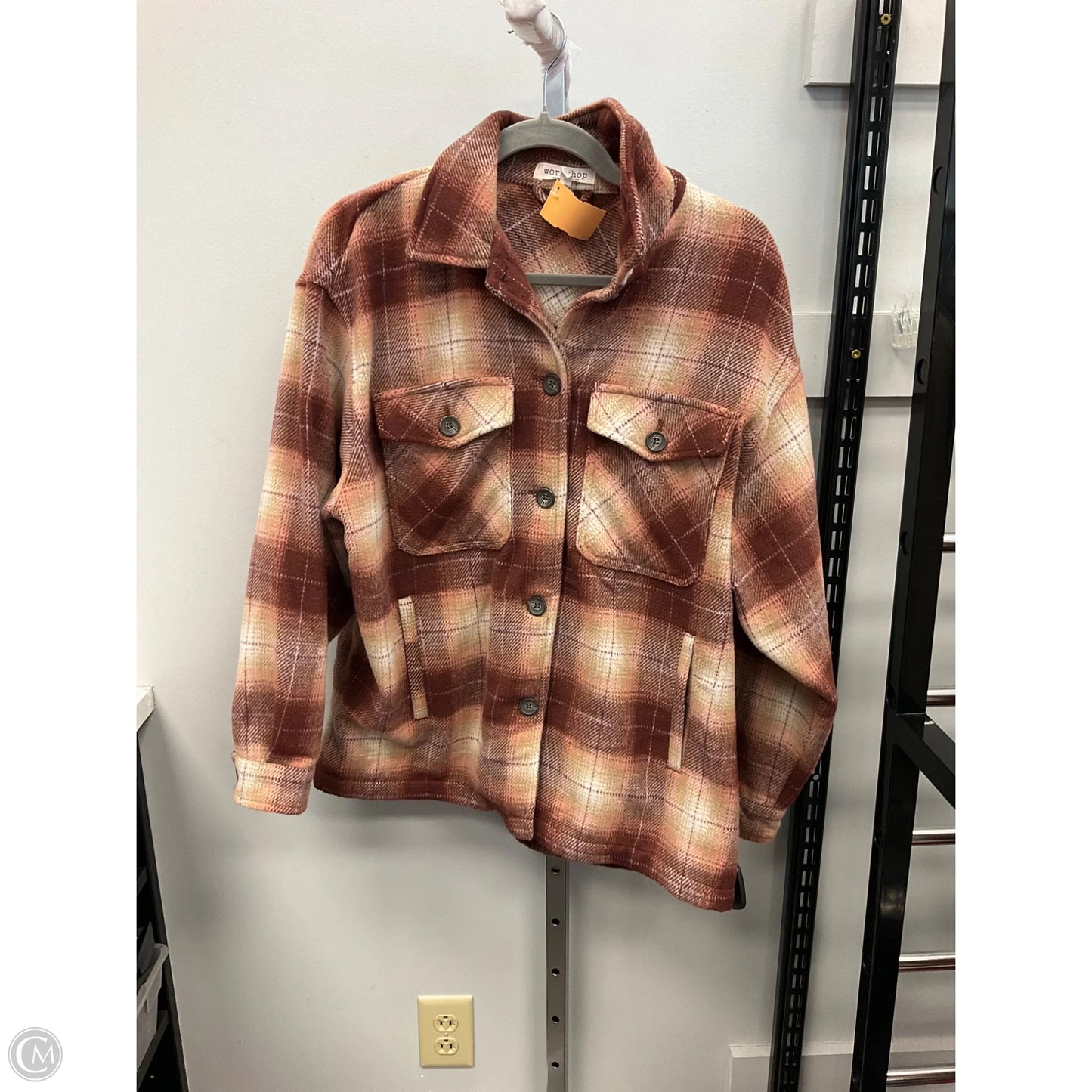 Jacket Shirt By Workshop In Plaid Pattern, Size: M